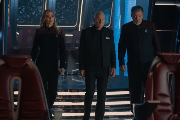 Seven, Picard, and Riker